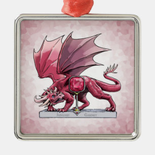 Ornamento De Metal Birthstone Dragon - Janeiro Garnet