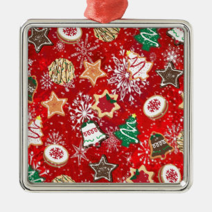 Ornamento De Metal Biscoitos de Natal e Flocos de Neve em Vermelho