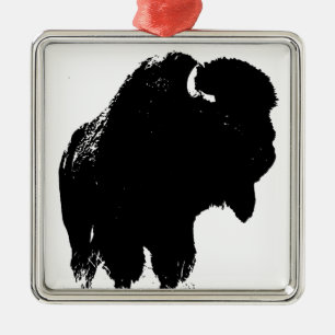 Ornamento De Metal Bison Buffalo, Pop de Arte Negra