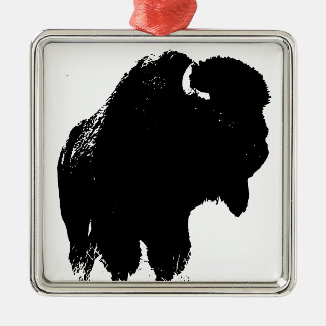 Ornamento De Metal Bison Buffalo, Pop de Arte Negra (Frente)