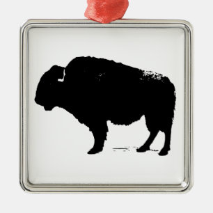 Ornamento De Metal Bison de Búfalo de Pop Preto e Branco
