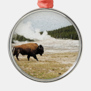 Ornamento De Metal Bisonte e fiel velho