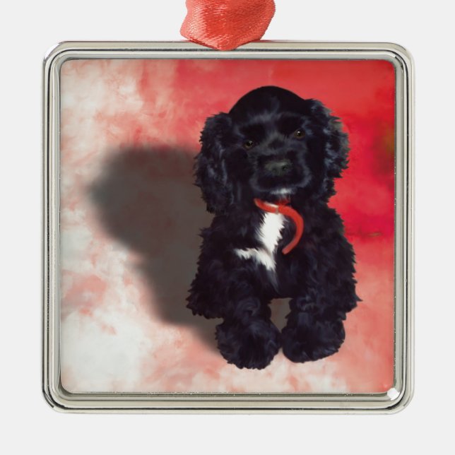 Ornamento De Metal Black Cocker Spaniel Puppy - Abby (Frente)