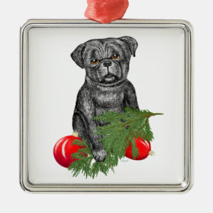 Ornamento De Metal Black Pug Puppy Adorável Arte De Natal