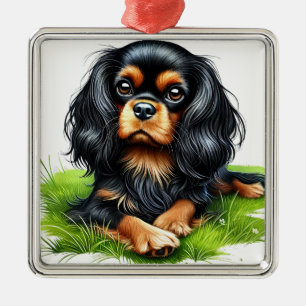 ORNAMENTO DE METAL BLACK & TAN CAVALIER KING CHARLES SPANIEL DOG