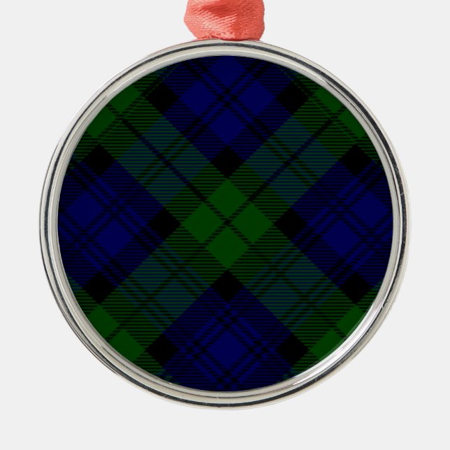 Ornamento De Metal Black Watch Tartan Blue Green Xadrez (Frente)