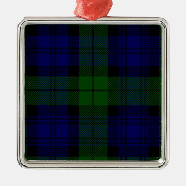 Ornamento De Metal Black Watch Tartan Blue Green Xadrez (Frente)