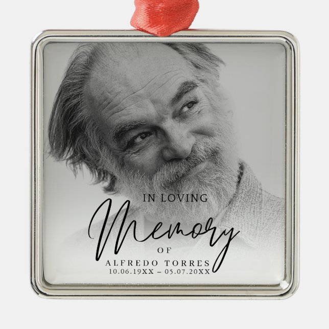 Ornamento De Metal Black & White In Loving Memory Funeral  (Frente)