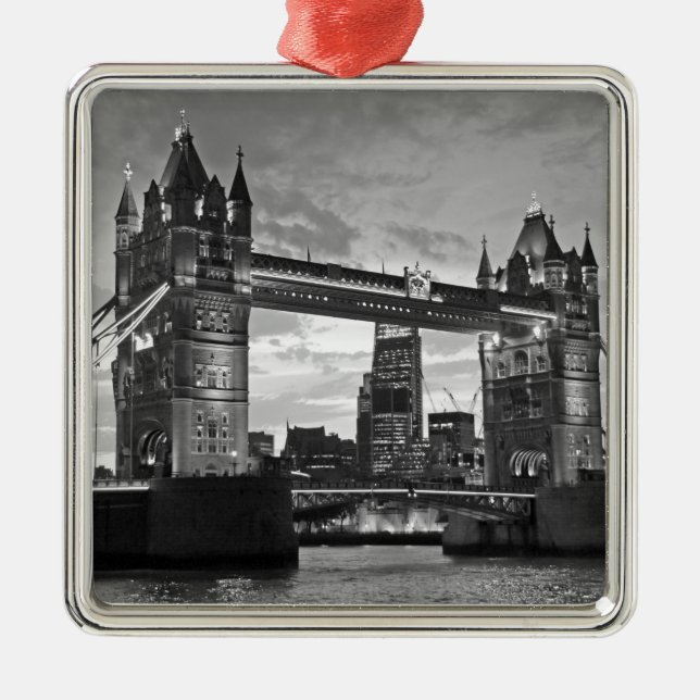 Ornamento De Metal Black White Tower Bridge UK Viagem (Frente)