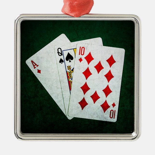Ornamento De Metal Blackjack 21 point - Ace, Queen, Ten (Frente)