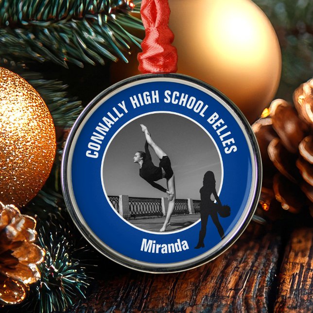 Ornamento De Metal Blue Drill Team Photo High School Dancer Christmas (Criador carregado)