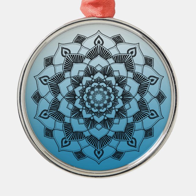 Ornamento De Metal Blue Mandala Abstrato Belo Natal (Frente)
