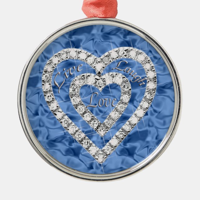 Ornamento De Metal Blue Round Live Laugh Love Diamond Hearnament (Frente)