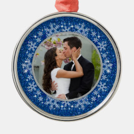 Ornamento De Metal Blue Snowflake Primeiro Natal Junto Foto