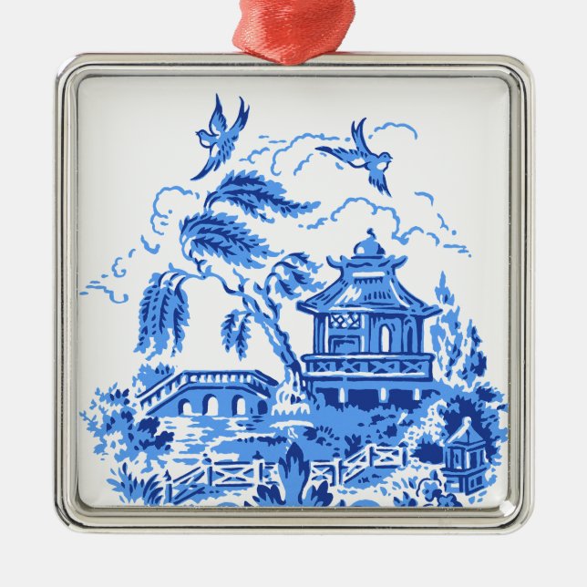 Ornamento De Metal Blue Willow China Blue & White Ornament (Frente)