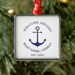 Ornamento De Metal Boas-vindas Ancora Náutica Personalizada Branco A