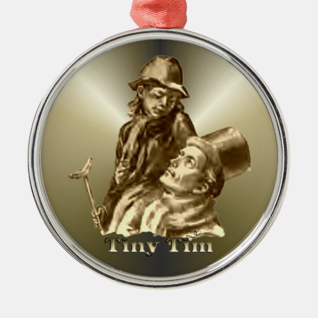 Ornamento De Metal Bob Cratchit e Tiny Tim Christmas Carol (Frente)