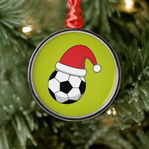 Ornamento De Metal Bola De Futebol De Natal Com Chapéu De Papai Noel