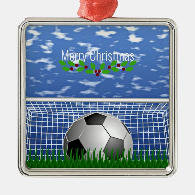 Ornamento De Metal Bola de futebol na rede, Feliz Natal, (Frente)