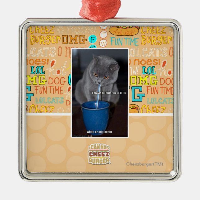 Ornamento De Metal Bolhas dos sopros no leite do ur (Frente)