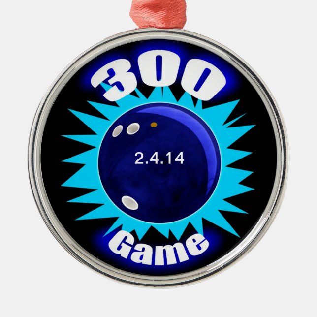 Ornamento De Metal Boliche 300 Jogo, gráficos azuis, (Frente)
