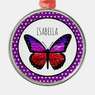 Ornamento De Metal Bolinhas de Borboleta de Ombre Roxo Personalizada