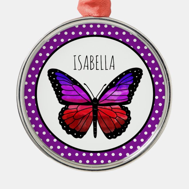 Ornamento De Metal Bolinhas de Borboleta de Ombre Roxo Personalizada (Frente)