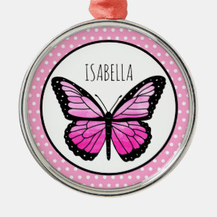 Ornamento De Metal Bolinhas de borboleta magenta personalizada