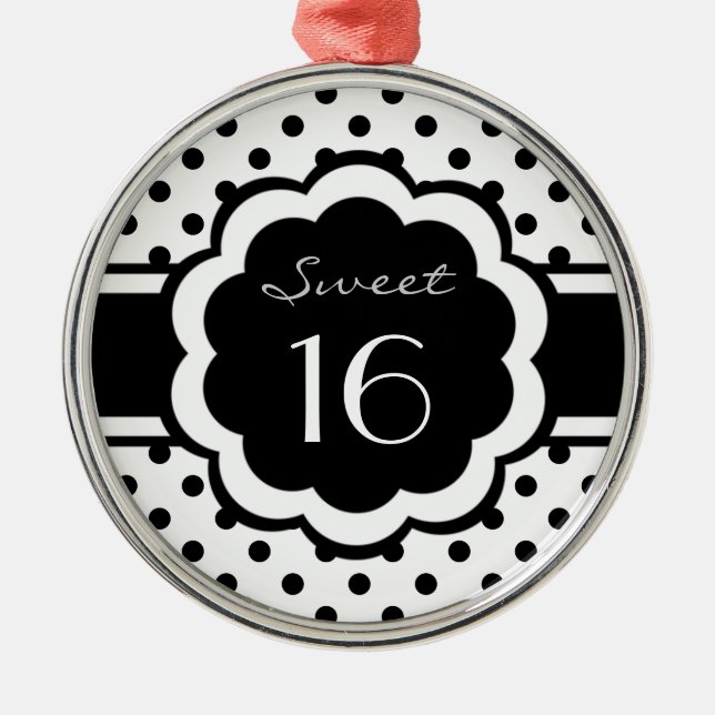 Ornamento De Metal Bolinhas pretas do doce 16 (Frente)