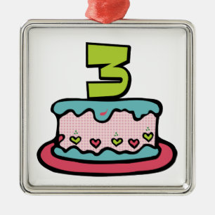 Ornamento De Metal Bolo de aniversário da criança de 3 anos