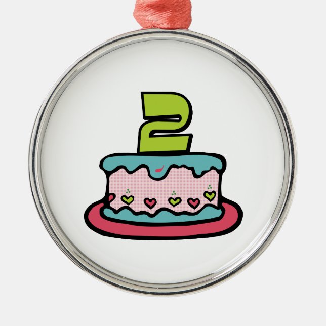 Ornamento De Metal Bolo de aniversário de 2 anos (Frente)