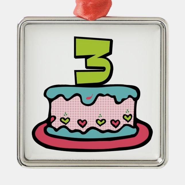 Ornamento De Metal Bolo de aniversário de 3 anos (Frente)
