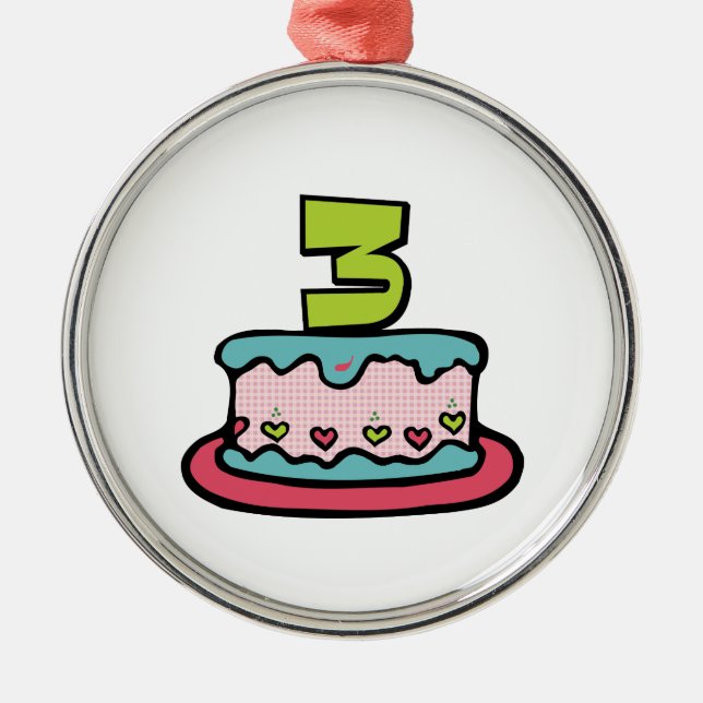 Ornamento De Metal Bolo de aniversário de 3 anos (Frente)