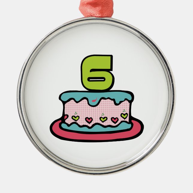 Ornamento De Metal Bolo de aniversário de 6 anos (Frente)