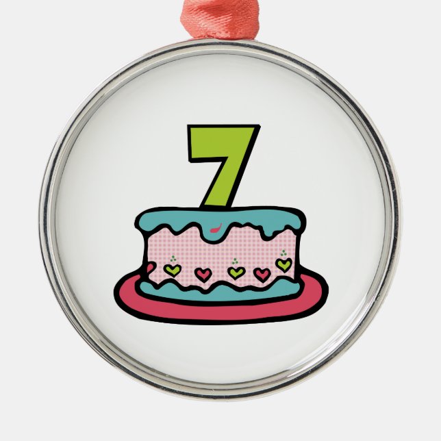 Ornamento De Metal Bolo de aniversário de 7 anos (Frente)