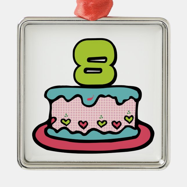 Ornamento De Metal Bolo de aniversário de 8 anos (Frente)