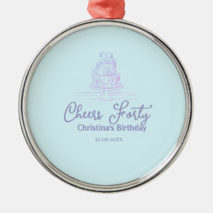 Ornamento De Metal Bolo de aniversário feliz quarenta azul roxo nome
