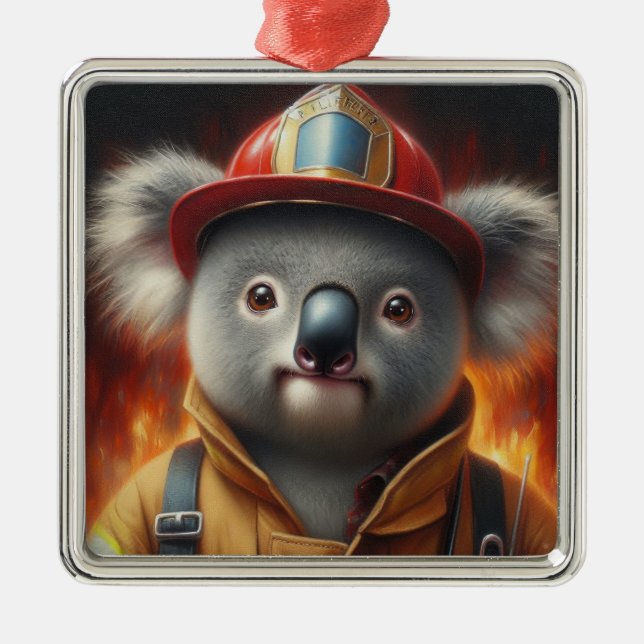 Ornamento De Metal Bombeiro Koala (Frente)