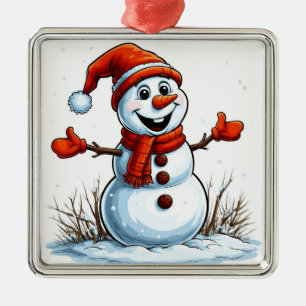 Ornamento De Metal Boneco de Neve Alegre Vestido com Chapéu de Invern