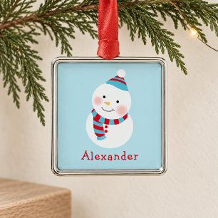 Ornamento De Metal Boneco de Neve Azul Fofo Presente de Natal com Nom