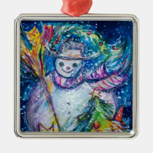 ORNAMENTO DE METAL BONECO DE NEVE COM ÁRVORE E BRINQUEDOS DE NATAL