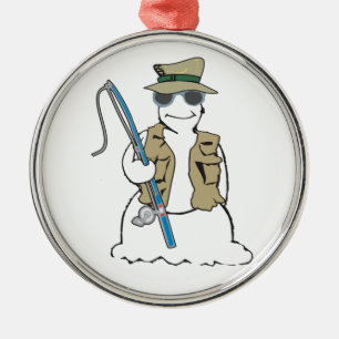 Ornamento De Metal Boneco de neve do pescador com veste
