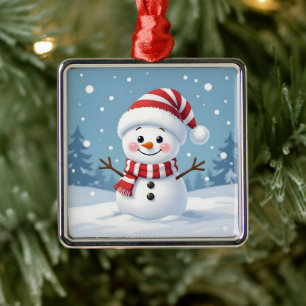 Ornamento De Metal Boneco de neve fofo com cachecol e chapéu