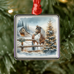 Ornamento De Metal Bonito Natal e Cavalo Branco Natal Festivo