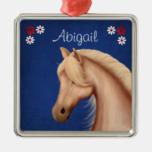 Ornamento De Metal Bonito Palomino Pony Personalizado em Flores Caval