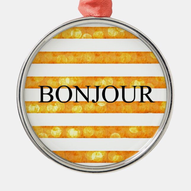 Ornamento De Metal Bonjour Orange Stripe Bokeh (Frente)