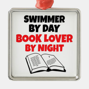 Ornamento De Metal Book Lover Swimmer