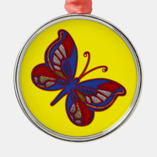 Ornamento De Metal Borboleta Azul Vermelha-Borboleta Amarelo-Ornament