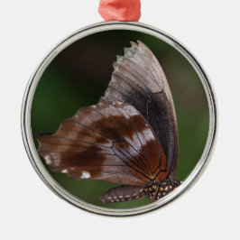 Ornamento De Metal Borboleta Branca e Marrom em Flor Vermelha