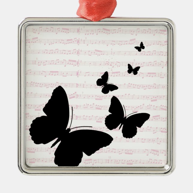 Ornamento De Metal Borboleta e Notas Rosa (Frente)